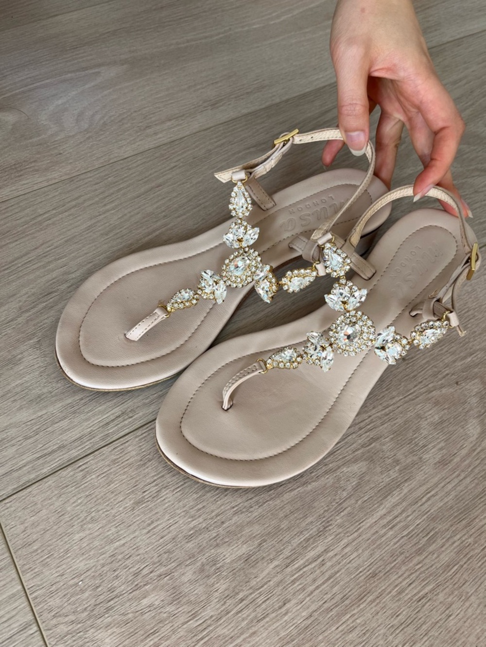 Musa Swarovski Crystal Embellished T-Strap Sandals